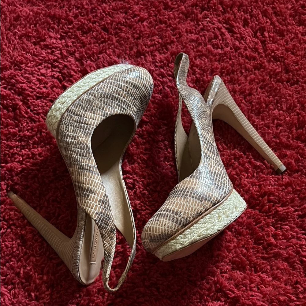 BCBGMaxAzria Tan Heels with Textured Slingback Design